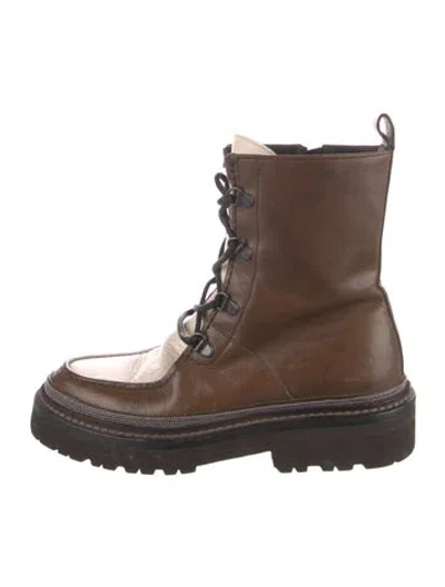 Pre-owned Brunello Cucinelli Monili Leather Combat Boots In Multi