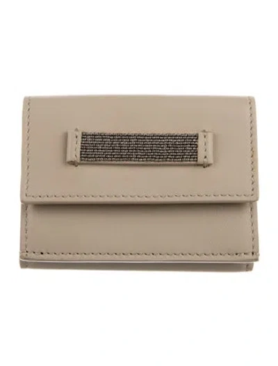 Pre-owned Brunello Cucinelli Monili Leather Compact Wallet In Neutral