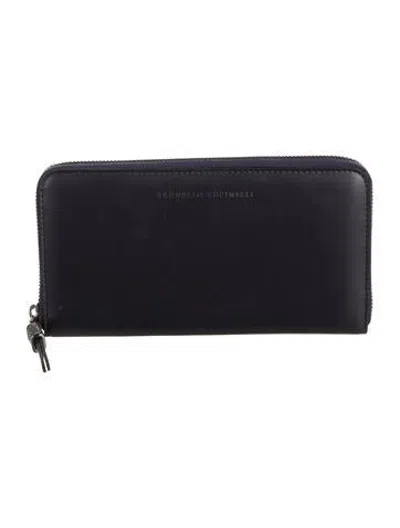 Pre-owned Brunello Cucinelli Monili Leather Continental Wallet In Blue