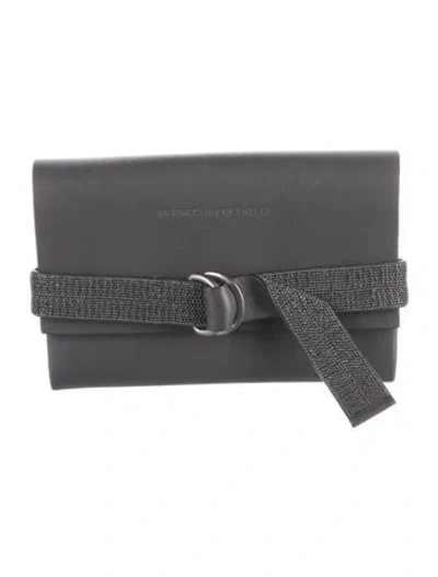 Pre-owned Brunello Cucinelli Monili Leather Continental Wallet In Grey