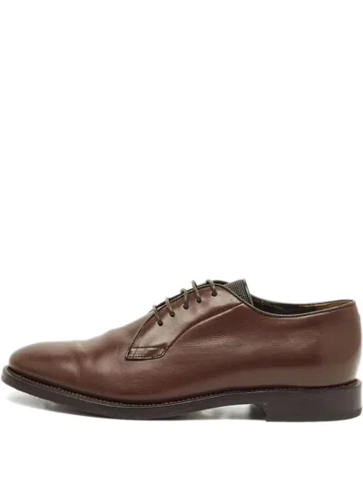 Pre-owned Brunello Cucinelli Monili Leather Derby Shoes In Brown