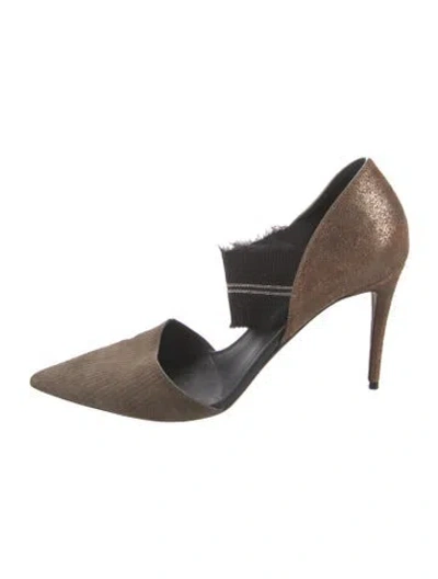 Pre-owned Brunello Cucinelli Monili Leather D'orsay Pumps In Brown