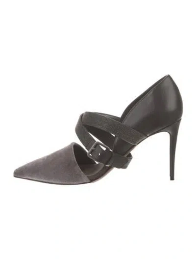 Pre-owned Brunello Cucinelli Monili Leather D'orsay Pumps W/ Tags In Grey