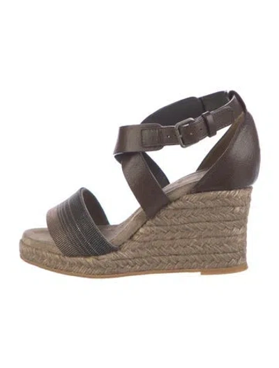 Pre-owned Brunello Cucinelli Monili Leather Espadrilles In Brown