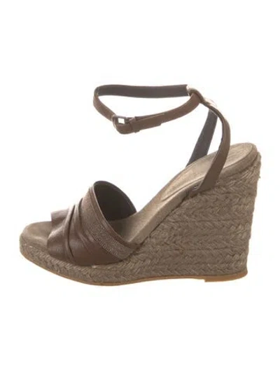 Pre-owned Brunello Cucinelli Monili Leather Espadrilles In Brown