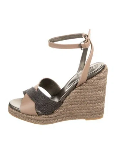 Pre-owned Brunello Cucinelli Monili Leather Espadrilles In Brown