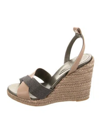 Pre-owned Brunello Cucinelli Monili Leather Espadrilles In Brown