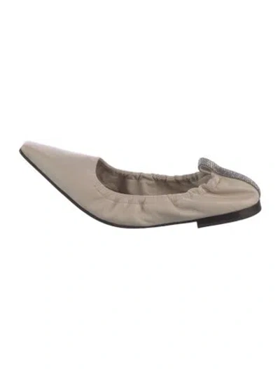 Pre-owned Brunello Cucinelli Monili Leather Flats In Neutral