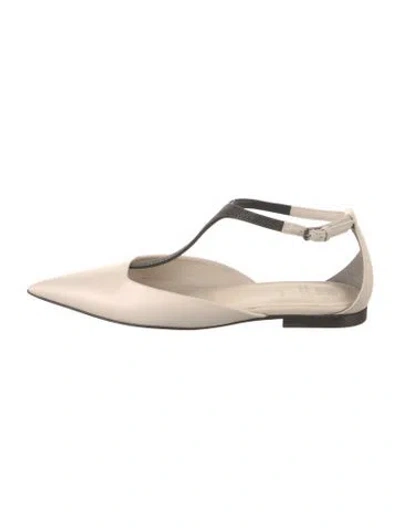 Pre-owned Brunello Cucinelli Monili Leather Flats W/ Tags In Neutral