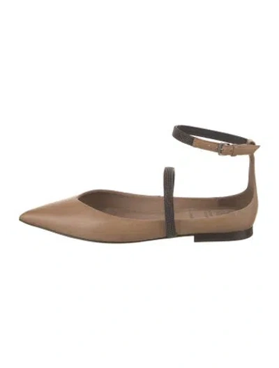 Pre-owned Brunello Cucinelli Monili Leather Flats W/ Tags In Neutral
