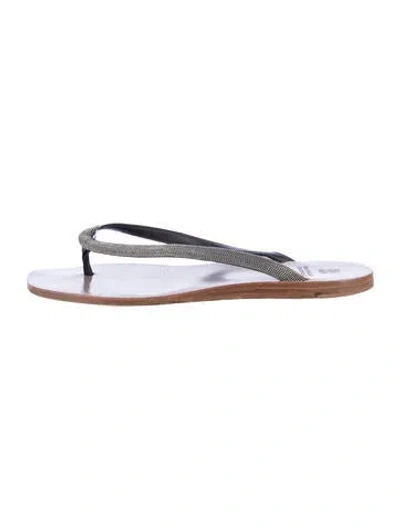 Pre-owned Brunello Cucinelli Monili Leather Flip Flops In Blue
