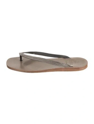 Pre-owned Brunello Cucinelli Monili Leather Flip Flops In Brown