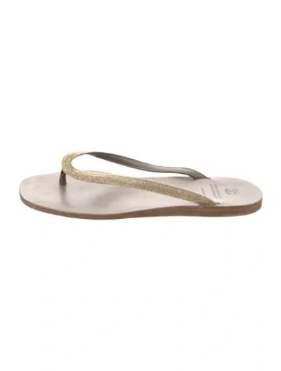 Pre-owned Brunello Cucinelli Monili Leather Flip Flops In Gold