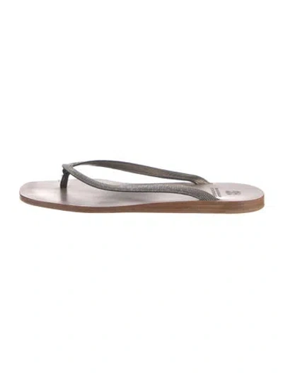 Pre-owned Brunello Cucinelli Monili Leather Flip Flops In Gray