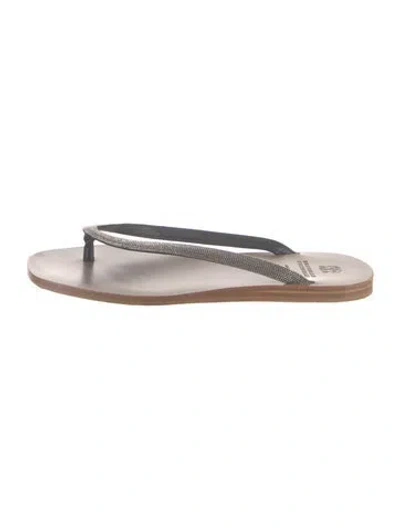 Pre-owned Brunello Cucinelli Monili Leather Flip Flops In Neutrals
