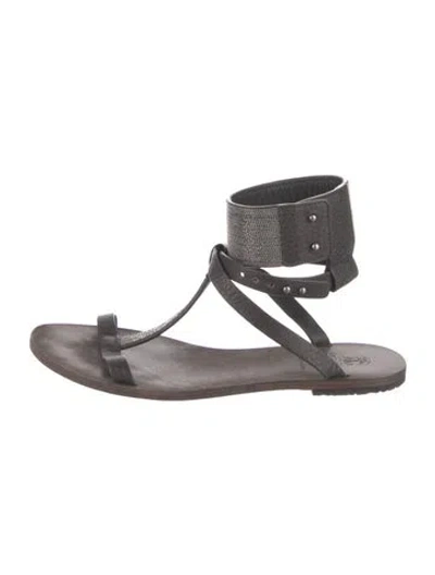 Pre-owned Brunello Cucinelli Monili Leather Gladiator Sandals In Black
