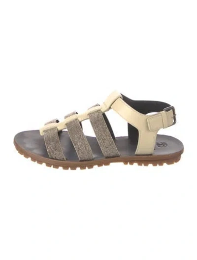 Pre-owned Brunello Cucinelli Monili Leather Gladiator Sandals In Brown/neutrals