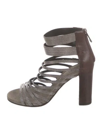 Pre-owned Brunello Cucinelli Monili Leather Gladiator Sandals In Multi