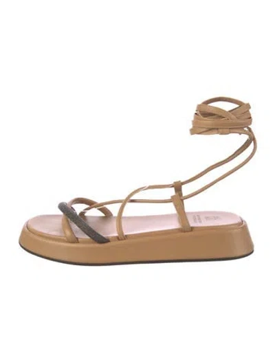 Pre-owned Brunello Cucinelli Monili Leather Gladiator Sandals In Neutral