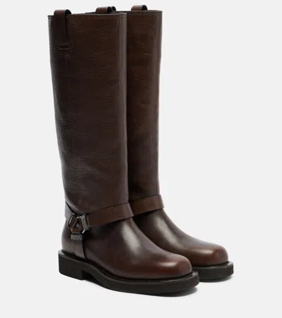 Brunello Cucinelli Monili Leather Knee-high Riding Boots In Brown