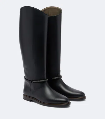 Brunello Cucinelli Monili Leather Knee-high Boots In Animal Print