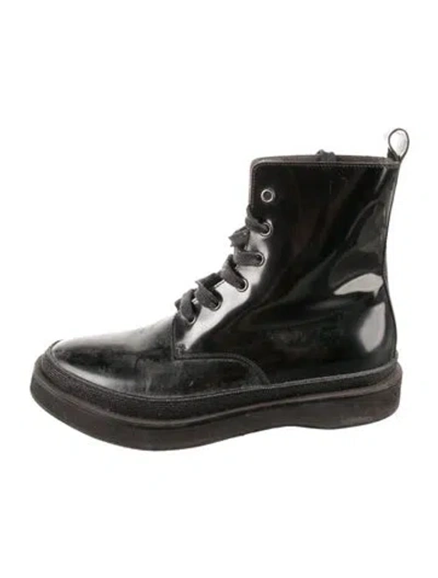 Pre-owned Brunello Cucinelli Monili Leather Lace-up Boots In Black/metallic