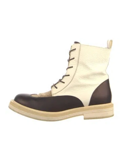 Pre-owned Brunello Cucinelli Monili Leather Lace-up Boots In Neutral