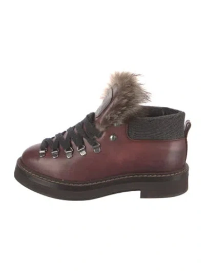 Pre-owned Brunello Cucinelli Monili Leather Lace-up Boots In Purple