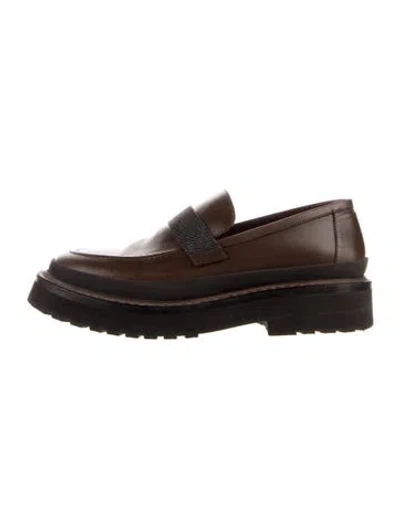 Pre-owned Brunello Cucinelli Monili Leather Loafer Sneakers In Brown