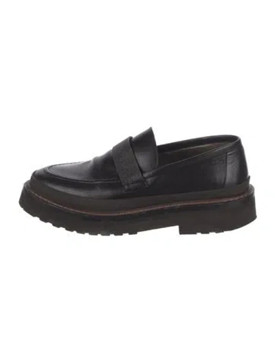 Pre-owned Brunello Cucinelli Monili Leather Loafers In Black