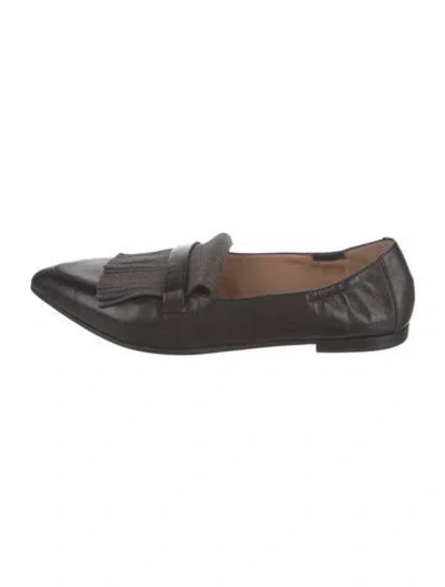 Pre-owned Brunello Cucinelli Monili Leather Loafers In Black