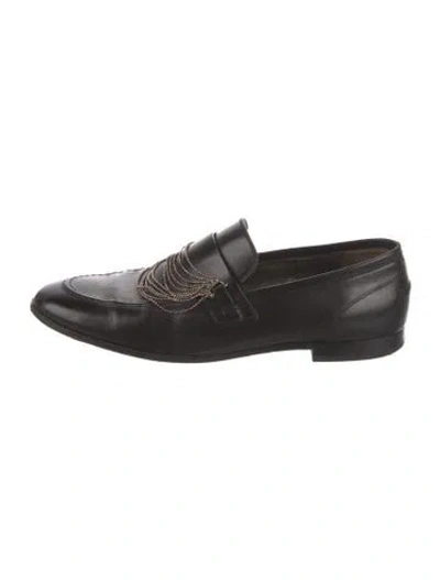 Pre-owned Brunello Cucinelli Monili Leather Loafers In Black