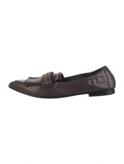 Pre-owned Brunello Cucinelli Monili Leather Loafers In Brown