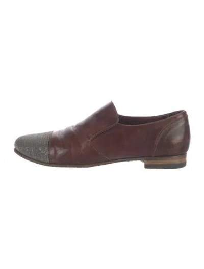 Pre-owned Brunello Cucinelli Monili Leather Loafers In Brown