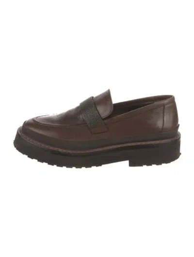 Pre-owned Brunello Cucinelli Monili Leather Loafers In Brown
