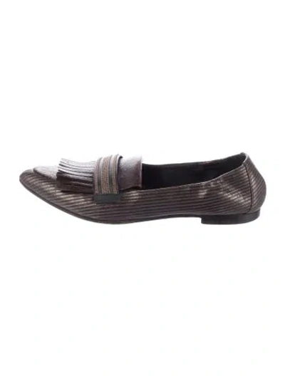 Pre-owned Brunello Cucinelli Monili Leather Loafers In Brown
