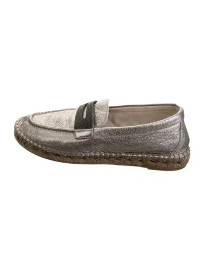 Pre-owned Brunello Cucinelli Monili Leather Loafers In Metallic/silver