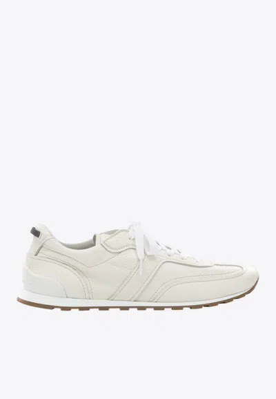 Brunello Cucinelli Grained Soft Leather Runners With Shiny Loops Shoes In White