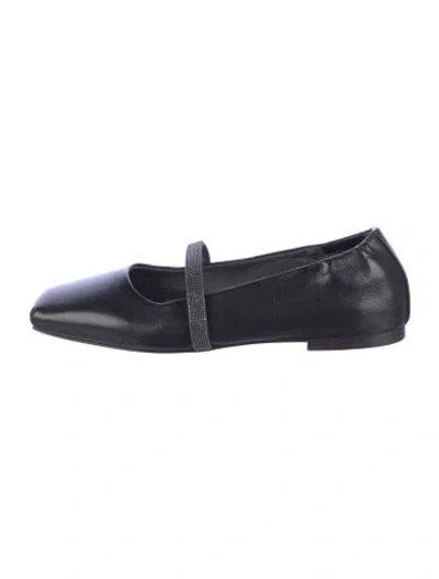 Pre-owned Brunello Cucinelli Monili Leather Mary Jane Flats In Black