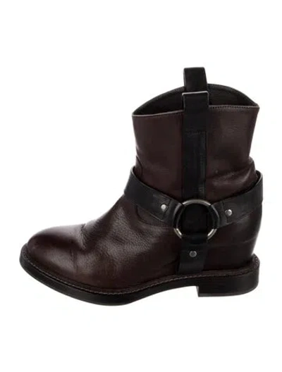 Pre-owned Brunello Cucinelli Monili Leather Moto Boots In Brown