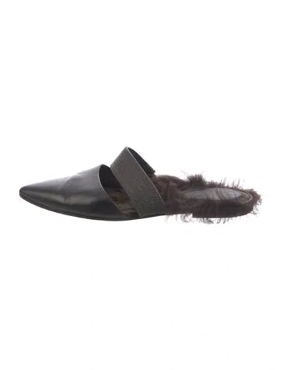 Pre-owned Brunello Cucinelli Monili Leather Mules In Black