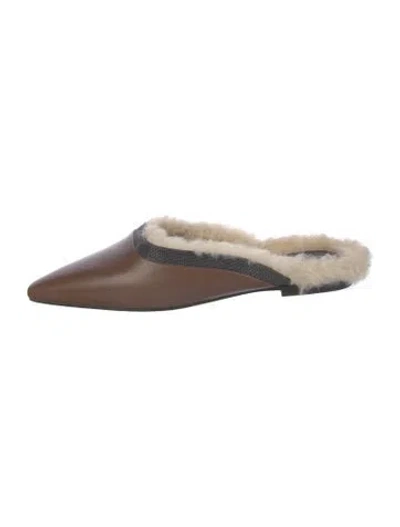 Pre-owned Brunello Cucinelli Monili Leather Mules In Brown
