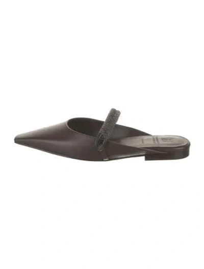 Pre-owned Brunello Cucinelli Monili Leather Mules In Brown