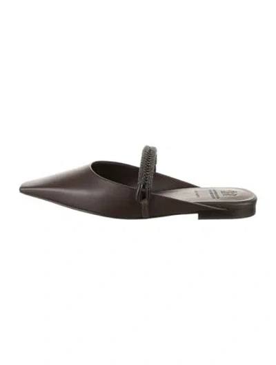 Pre-owned Brunello Cucinelli Monili Leather Mules In Brown