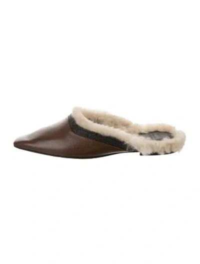 Pre-owned Brunello Cucinelli Monili Leather Mules In Brown/neutrals