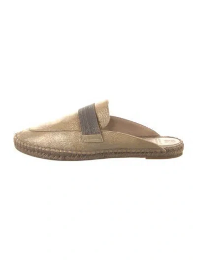 Pre-owned Brunello Cucinelli Monili Leather Mules In Gold