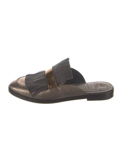 Pre-owned Brunello Cucinelli Monili Leather Mules In Gold