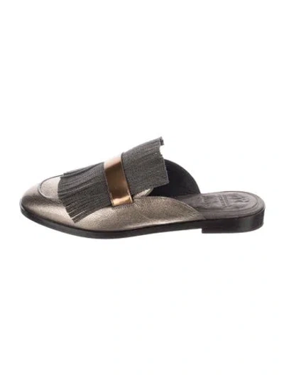 Pre-owned Brunello Cucinelli Monili Leather Mules In Gold