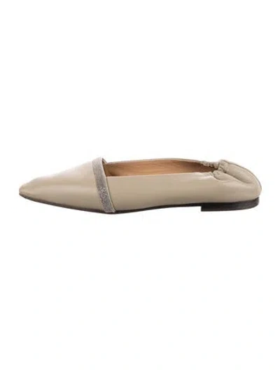 Pre-owned Brunello Cucinelli Monili Leather Mules In Neutral
