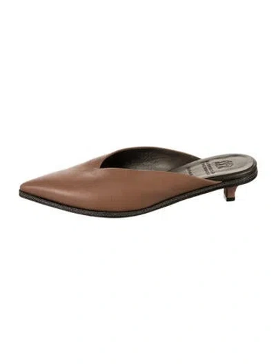 Pre-owned Brunello Cucinelli Monili Leather Mules In Neutral